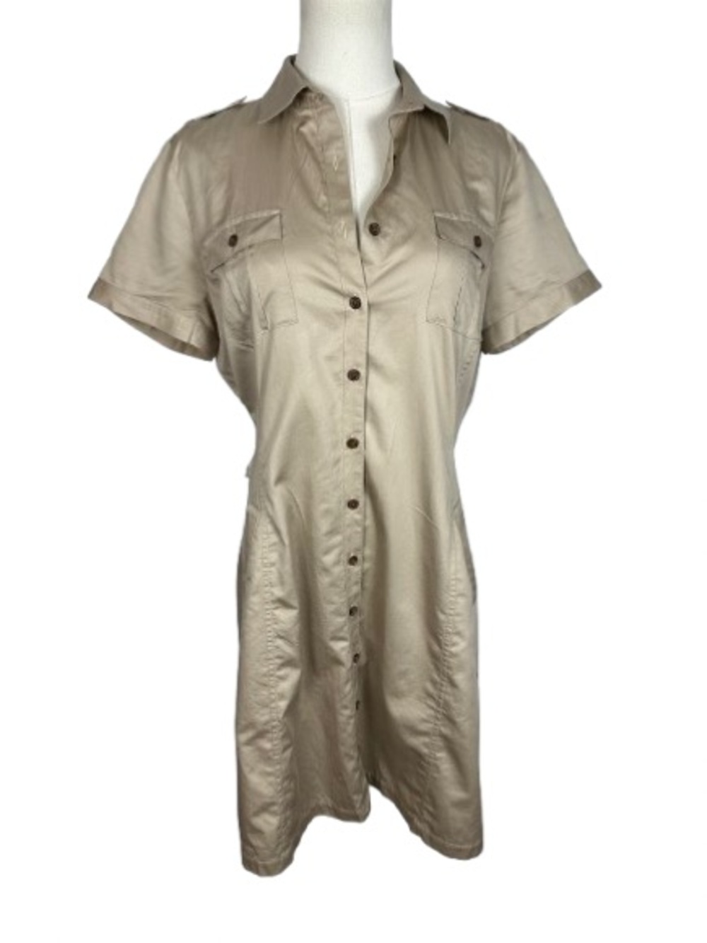Brooks Brothers Beige Short-Sleeve Button-Down Shirt Dress Size 10